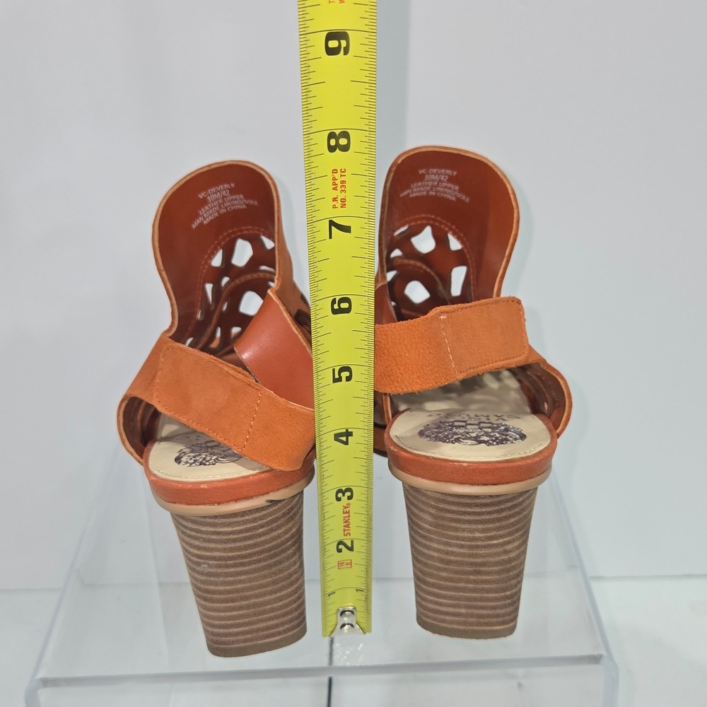 Vince Camuto VC-Deverly Leather Laser Cut Block Heel Sandals Orange Tan Size 10M - Picture 3 of 10